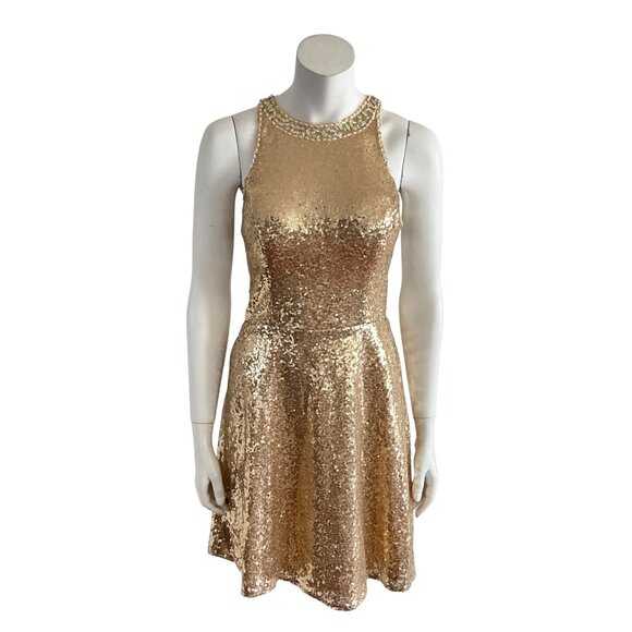 JJs House Beaded Sequin Cut-out Mini Dress In Champagne 6 - Picture 1 of 9